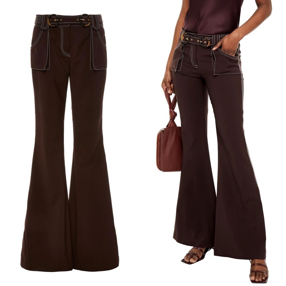 Zimmermann Rare Zippy Safari Chocolate Wool Flare Pants